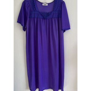 Ladies Fundamentals Purple Midi Short Sleeved Nylon Vintage Nightgown M
